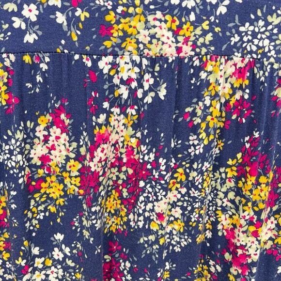 Garnet Hill Navy Blue Floral Maxi Dress With Tiered Hem V Neck Women's M - Picture 4 of 7